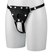 Unisex Crotchless Leather Strap-On Harness - S/M-Electro Strap On Dildos electro sex - estim USA- ElectraStim