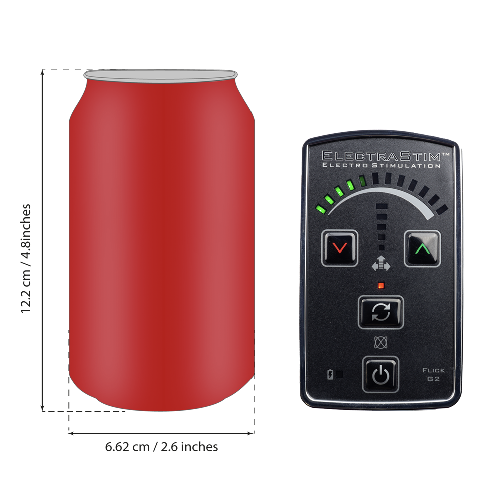 ElectraStim Flick Stimulator compared to the size of a common red can